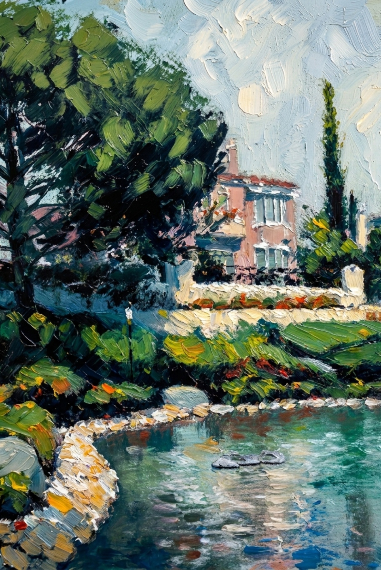 01 / The Still Water Estate — Reflections sculpted in layered green and cobalt pigment.