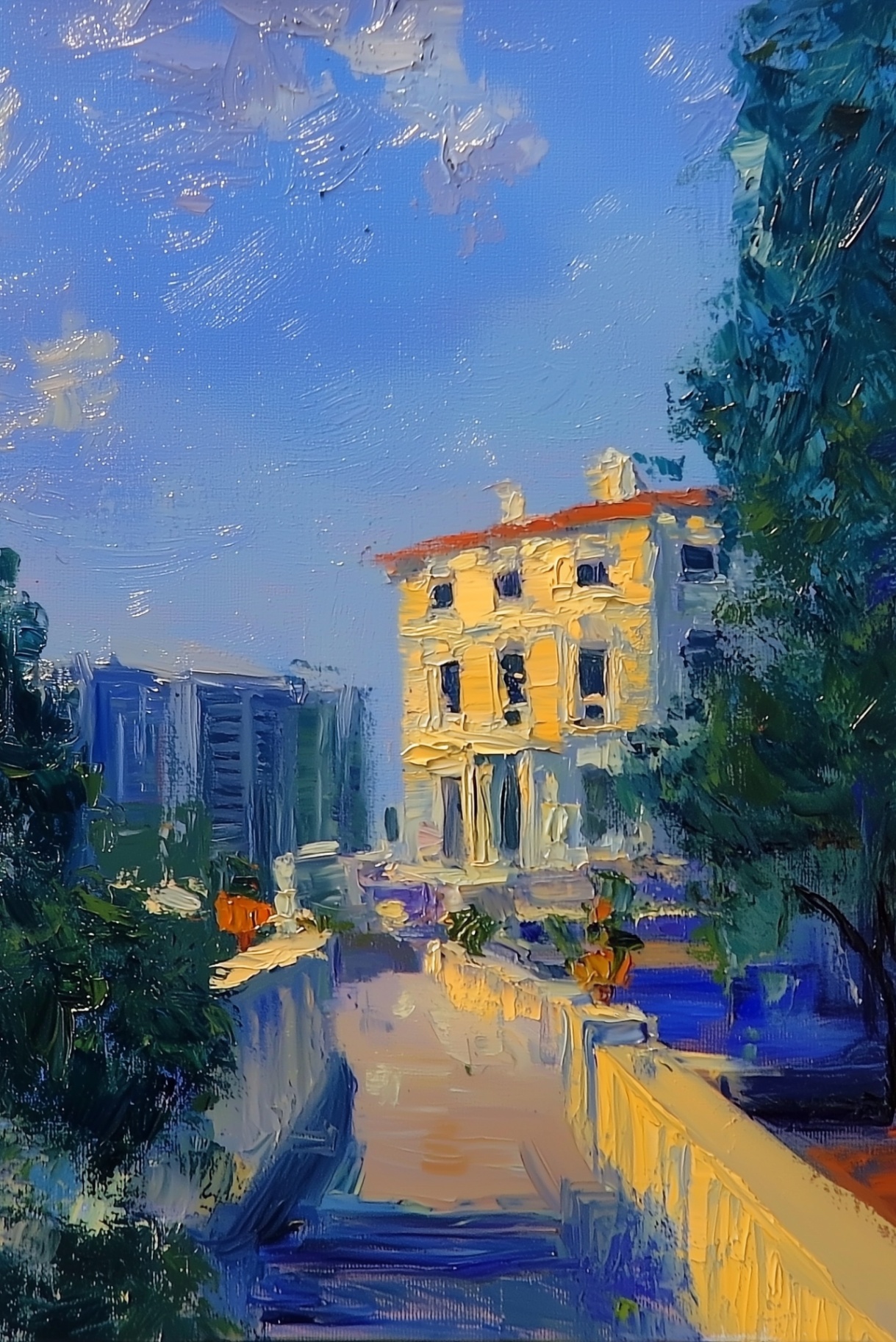 06 / Palazzo Dawn — Volumetric gold reflections, soft editorial oil glow.